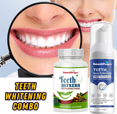 smartdrops Activated Charcoal Tooth Powder (80gm) with Teeth Foam (60ml) for Perfectly White Teeth(2 Items in the set)