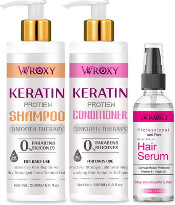 Wroxy Keratin Protein Shampoo and Keratin Protein Conditioner and Frizz Control Hair Serum(3 Items in the set)