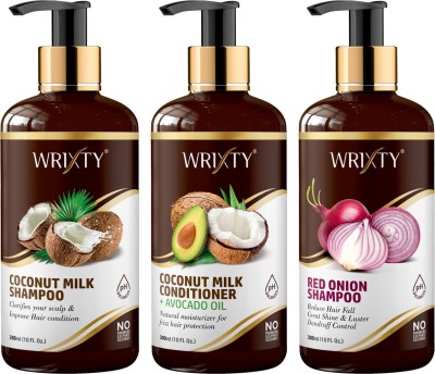 Wrixty Coconut Milk Shampoo + Coconut Milk Conditioner With Avocado Oil + Red Onion Shampoo For Anti Hair Fall Combo Kit(3 Items in the set)