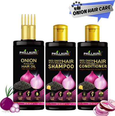 Phillauri Red Onion Black Seed Hair Oil, Shampoo and Conditioner Combo kit(3 Items in the set)
