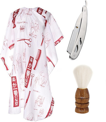 Angel Infinite Combo Of Hair Cutting Apron Cape (White), Straight Razor (Silver), and Scissors Set of 3(3 Items in the set)