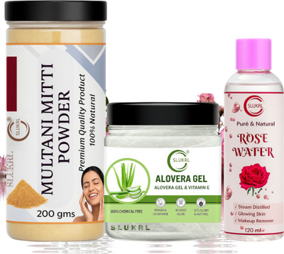 slukrl Face Glow Gel Herbal Skin Care Multani Mitti Herbal Rose Water Glow Pack(3 Items in the set)