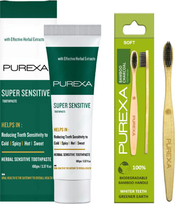 PUREXA One Sensitive Herbal Toothpaste One Bamboo Toothbrush(2 Items in the set)