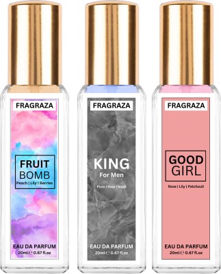 Fragraza Fruit Bomb, King & Gud Girl Perfume Combo | Inspired Premium Fragrance | High Projection & Lasting | Gift Pack(3 Items in the set)