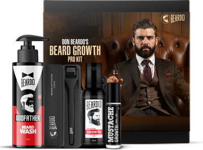 BEARDO Don Beard Growth Pro Kit for Men-Growth Oil, God Father Wash, Activator, Roll on(4 Items in the set)