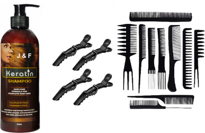 J & F 10 Pcs Comb,Keratin Shampoo,Hair Clips(3 Items in the set)