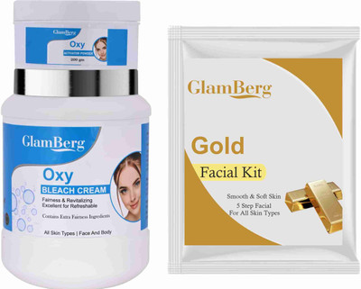Glamberg Oxy Bleach Cream With Activator Powder + Gold Facial Kit 5 in 1(2 Items in the set)