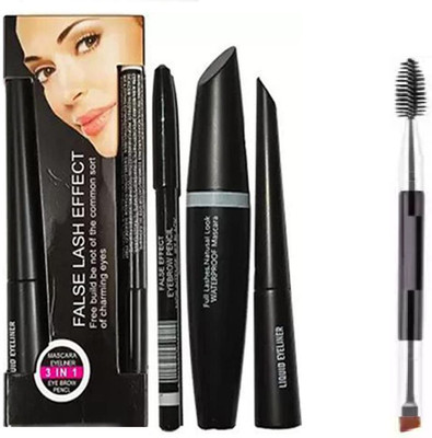 APPARA WaterProof Long Lasting 3 in 1 Mascara, Eye Liner, Eyebrow Pencil with Double Ended Eyebrow Make up Brush (pack of 4 items)(4 Items in the set)