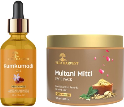 veda harvest Kumkumadi oil and Multani Mitti face pack(2 Items in the set)