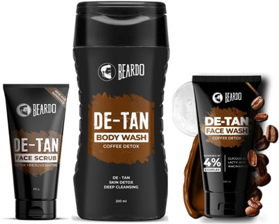 BEARDO De-Tan Kit For Men | Face Wash, Face Scrub & Body Wash | Coffee & Aloe Extracts(3 Items in the set)