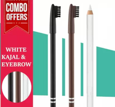 feelhigh White kohl kajal pencil with black and brown eyebrow pencil(2 Items in the set)