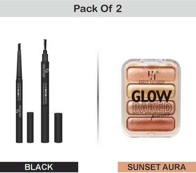 Half N Half Eye Brow Artist Long Lasting Automatic Eyebrow Pencil & Brush(Black, Sun Setaura)