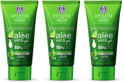 Ayouthveda Aloe Vera Gel|Multi Purpose Gel For Face, Body & Hair|With Neem,Tulsi (3X150g)(3 Items in the set)