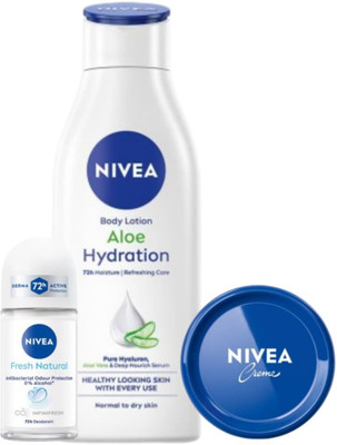NIVEA Aloe Hyd 75ml Blue Creme 25ml F Natural 25ml Roll on(3 Items in the set)