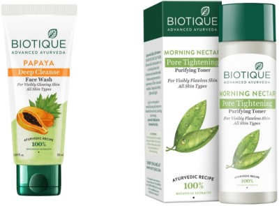 BIOTIQUE Papaya Face Wash 50 ML & Morning Nectar Pore Tightening Toner 120 ML(2 Items in the set)