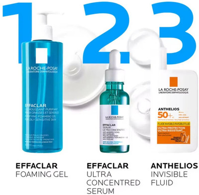 La Roche Posay Effaclar Purifying Foaming Gel Cleanser Effaclar Serum and Sunscreen(3 Items in the set)