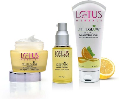 LOTUS HERBALS WHITEGLOW VITAMIN C + GOLD RADIANCE SERUM GEL CREME FACEWASH(3 Items in the set)