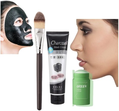 tanvi27 Blackhead Remover Charcoal Face Mask Cream & Green Tea Purifying Clay Stick Mask & Face Pack Applicator(3 Items in the set)