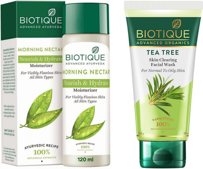 BIOTIQUE Morning Nectar Moisturizer 120Ml & Tea Tree Face wash 150Ml (Pack Of 2)(2 Items in the set)