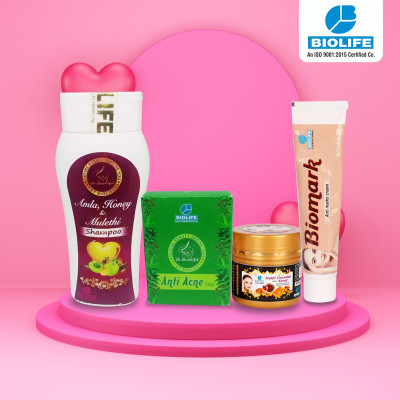 BIOLIFE Shampoo Amla Honey+Soap Anti Acne,Cream Biomark+Cream Haldi Chandan(4 Items in the set)