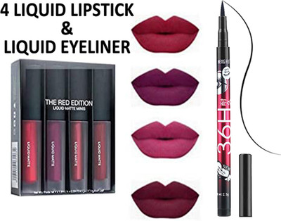 VIVIQ Liquid Matte Mini Lipstick Red Edition and Waterproof Liquid Eyeliner(5 Items in the set)