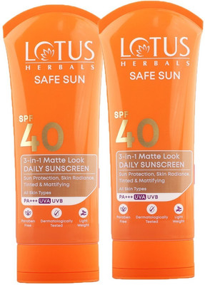 LOTUS HERBALS Safe Sun 3-In-1 Matte Look Daily Sunblock PA+++ Spf 40_200g (Set of 2)(2 Items in the set)
