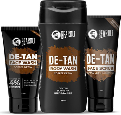 BEARDO De-Tan Kit For Men | Face Wash, Face Scrub & Body Wash | Coffee & Aloe Extracts(3 Items in the set)