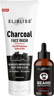 ELIBLISS Beard Growth Oil for Thicker Beard and Activated Charcoal Face Wash(2 Items in the set)