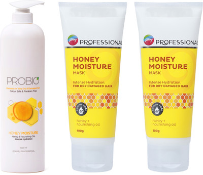 Godrej Professional Combo Pack of Probio Honey Moisture Shampoo 1000ml & 2 Honey Moisture Mask 100gm each(3 Items in the set)