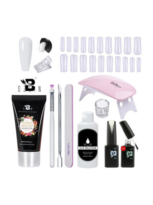 BOZLIN Premium Poly Gel Nail Extension Combo Kit With Top & Base Coat & UV Led Nail Lamp (White)(11 Items in the set)