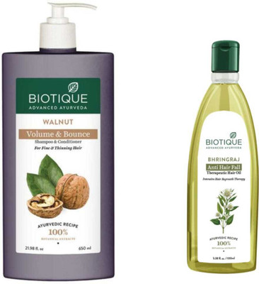 BIOTIQUE WALNUT VOLUME SHAMPOO & BHRINGRAJ ANTI HAIR FALL HAIR OIL COMBO PACK(2 Items in the set)