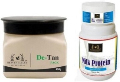 Heaven Valley Professional De-Tan CLEANSER PACK 450gm + Milk Protein Bleach Cream 1 Kg(2 Items in the set)