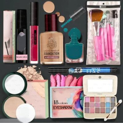 lately eyeshadow with eyeliner mascara lipstick compact foundation & makeup brush(8 Items in the set)