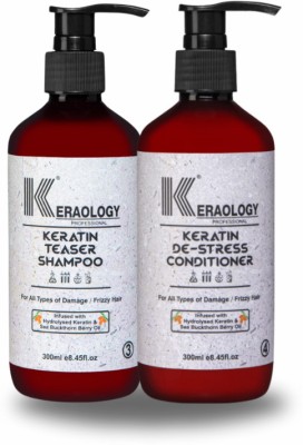 KERAOLOGY Keratin Teaser Shampoo & Keratin De-Stress Conditioner (300ml) Combo (PO2)(2 Items in the set)