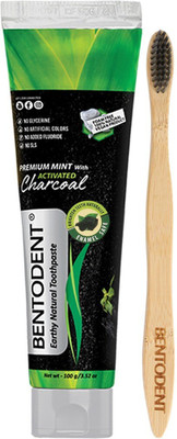 bentodent Activated Charcoal Toothpaste with a Soft Charcoal Bamboo Toothbrush(2 Items in the set)