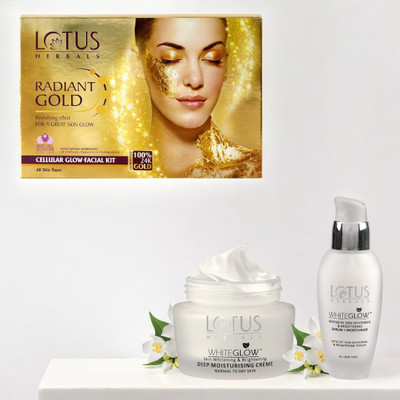 LOTUS HERBALS Whiteglow Deep Moisturiser Cream Intensive Serum+Moisturiser With Gold Facial Kit(3 Items in the set)