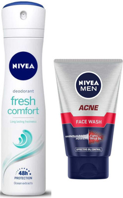 NIVEA FRESH COMFORT DEODORANT 150ML ACNE FACE WASH 100 ML(2 Items in the set)