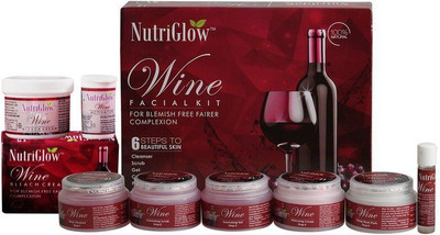 NutriGlow Red Wine Facial Kit (250 gm) + Wine Bleach Cream (43 gm) /Natural Glow /Deep Cleanses /Glowing Skin/ All Skin Type(2 Items in the set)