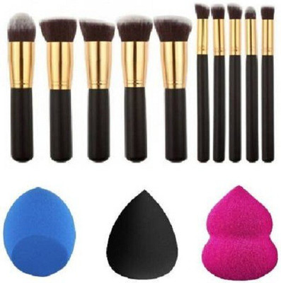 Rsentera 10pcs black brush set with 3puff spounge(13 Items in the set)