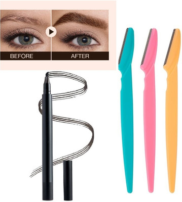 HUZURLU 3Point Eyebrows Pen Kit with Stencils & Razor Browfill(1 Items in the set)