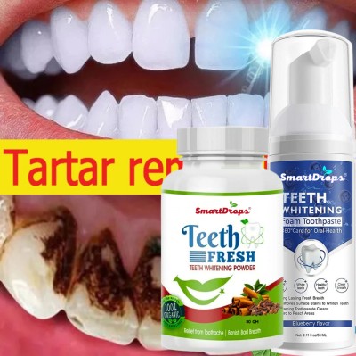 smartdrops Teeth Whitening Foam To Removes Bad Breath Fights Germs And Charcoal Teeth Cleansing Powder Yellow Teeth Removal(2 Items in the set)