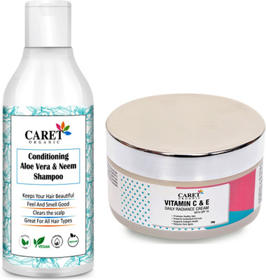 Caret Organic ConditioningAloeveraNeemShampoo(300ml)ANDVitaminCDailyRadianceCream(50g)-Packof2(2Itemsintheset)(2 Items in the set)