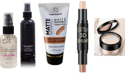 PLESSIS Face Makeup Combo Of F-I-t M-e Foundation , Fixer, Gel primer ,Contour Stick highlighter(5 Items in the set)