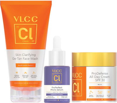 VLCC Clinic Spotless Glow Regime ( De-Tan FW, ProPerfect Micro Serum & ProDefense Day Cream SPF30 )(3 Items in the set)