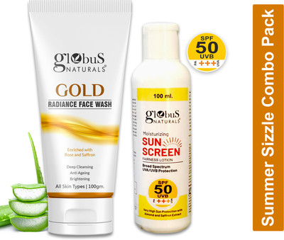 Globus Naturals Summer Sizzle Set - Sunscreen Lotion SPF 50++ 100 ml & Gold Face Wash 100g(2 Items in the set) Globus Naturals Summer Sizzle Set - Sunscreen Lotion SPF 50++ 100 ml & Gold Face Wash 100g(2 Items in the set)
