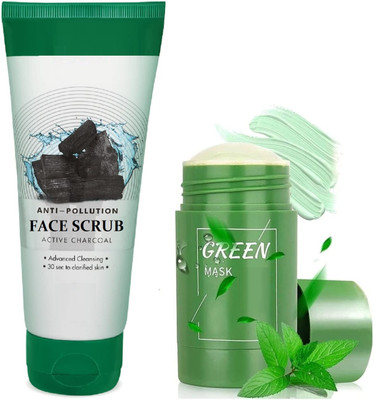 REIMICHI CHARCOAL FACE SCRUB WITH GREEN MASK STICK(2 Items in the set)