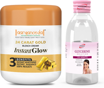 Aaryanveda Gold Bleach Cream 400g & Glycerine for Skin 100ml Face Glowing Combo Pack(2 Items in the set)