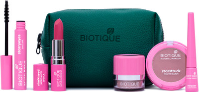 BIOTIQUE Born to Party Makeup Gift Kit | Lipstick, Eyeliner, Highlighter, Blush, Mascara with Attractive Pouch(6 Items in the set)