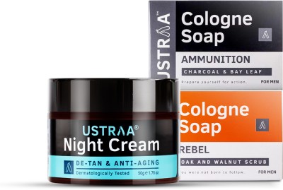 USTRAA Night Cream Detan and Anti-aging - 50g & Ammunition and Rebel Cologne Soap 125 g(3 Items in the set)