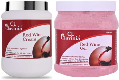 CLAVINIA Red Wine Cream 1000 ml + Red Wine Facial Gel 1000 ml ( Pack of 2 )(2 Items in the set)